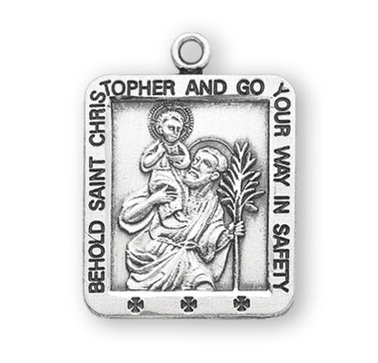 Saint Christopher Square Sterling Silver Medal | 24" Chain