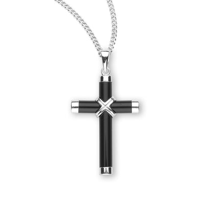 Genuine Onyx & Sterling Silver Cross | 20" Chain