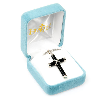 Genuine Onyx & Sterling Silver Cross | 20" Chain
