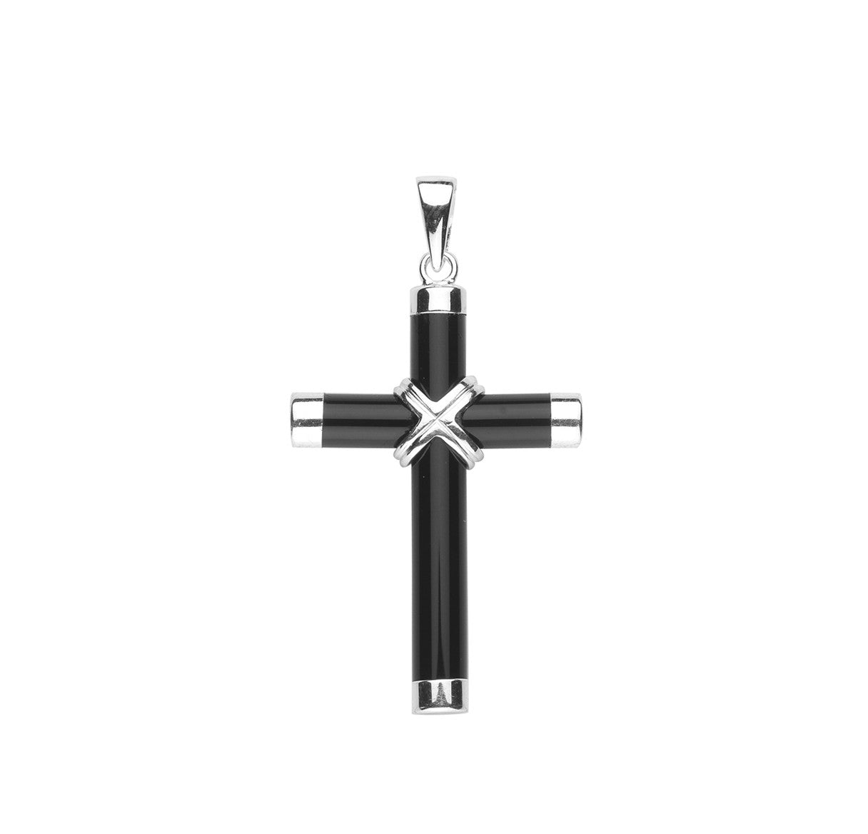Genuine Onyx & Sterling Silver Cross | 20" Chain