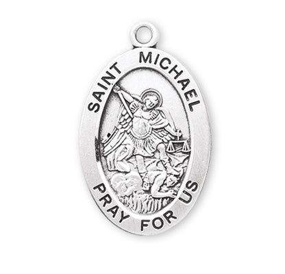 Patron Saint Michael Oval Sterling Silver Medal | 24" Chain