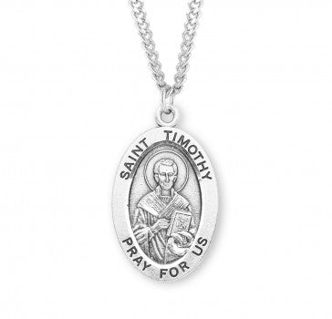 Saint Timothy Sterling Silver Oval Medal