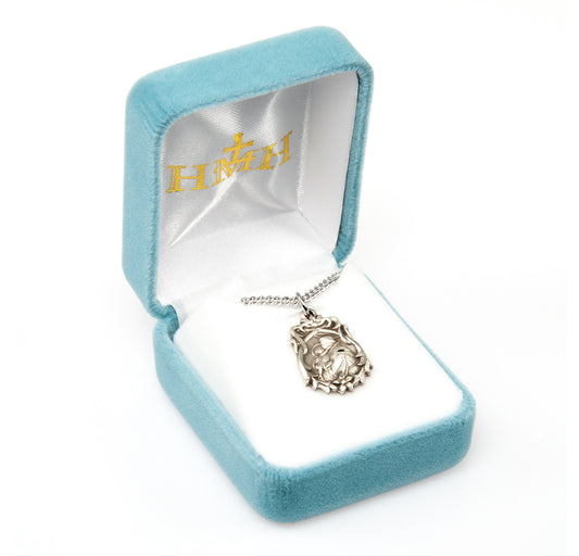 Saint Anthony Floral Bordered Sterling Silver Medal | 18" Chain