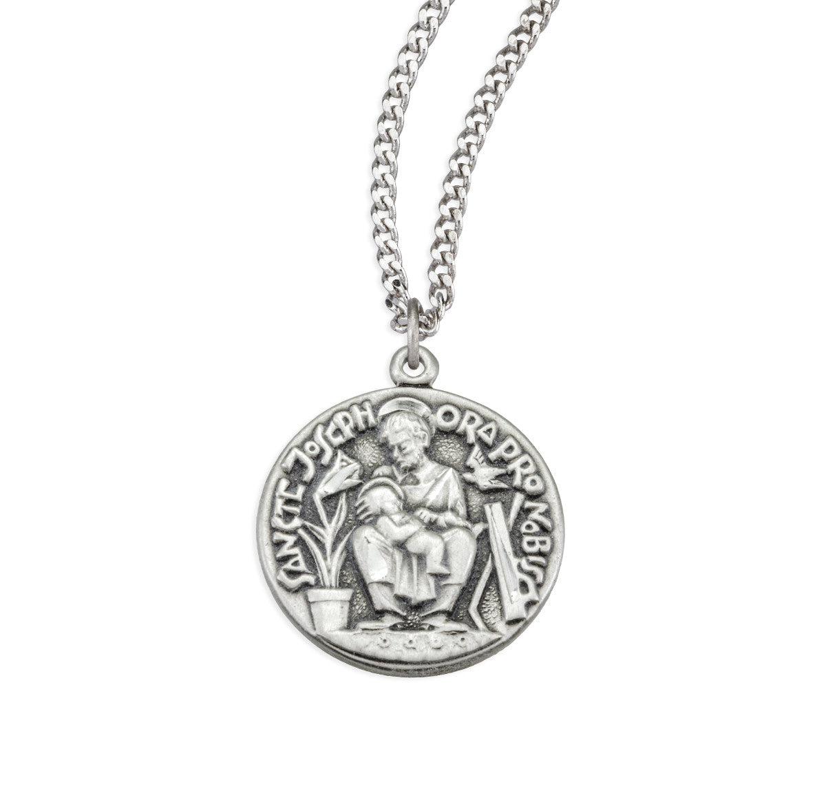 Sterling Silver St. Joseph Medal Seated with Infant Jesus