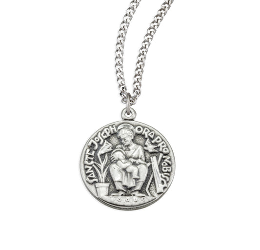 Sterling Silver St. Joseph Medal Seated with Infant Jesus