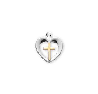 Two-Tone Sterling Silver Cross in Heart Pendant