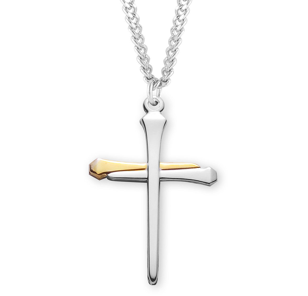 Two-Tone Sterling Silver Nail Cross | 24" Endless Curb Chain
