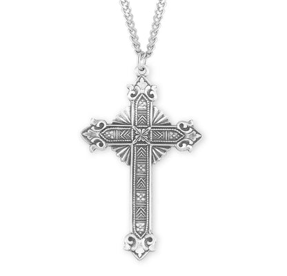 Sterling Silver Ornate Cross | 24" Endless Curb Chain