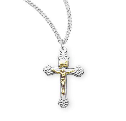 Sterling Silver Tapered Two Toned Crucifix