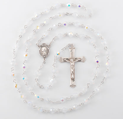 Round Opal Swarovski Crystal Sterling Silver Rosary