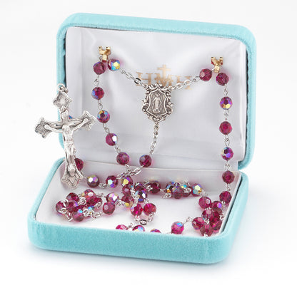 Round Ruby Swarovski Crystal Sterling Silver Rosary