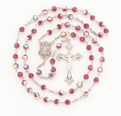Round Ruby Swarovski Crystal Sterling Silver Rosary