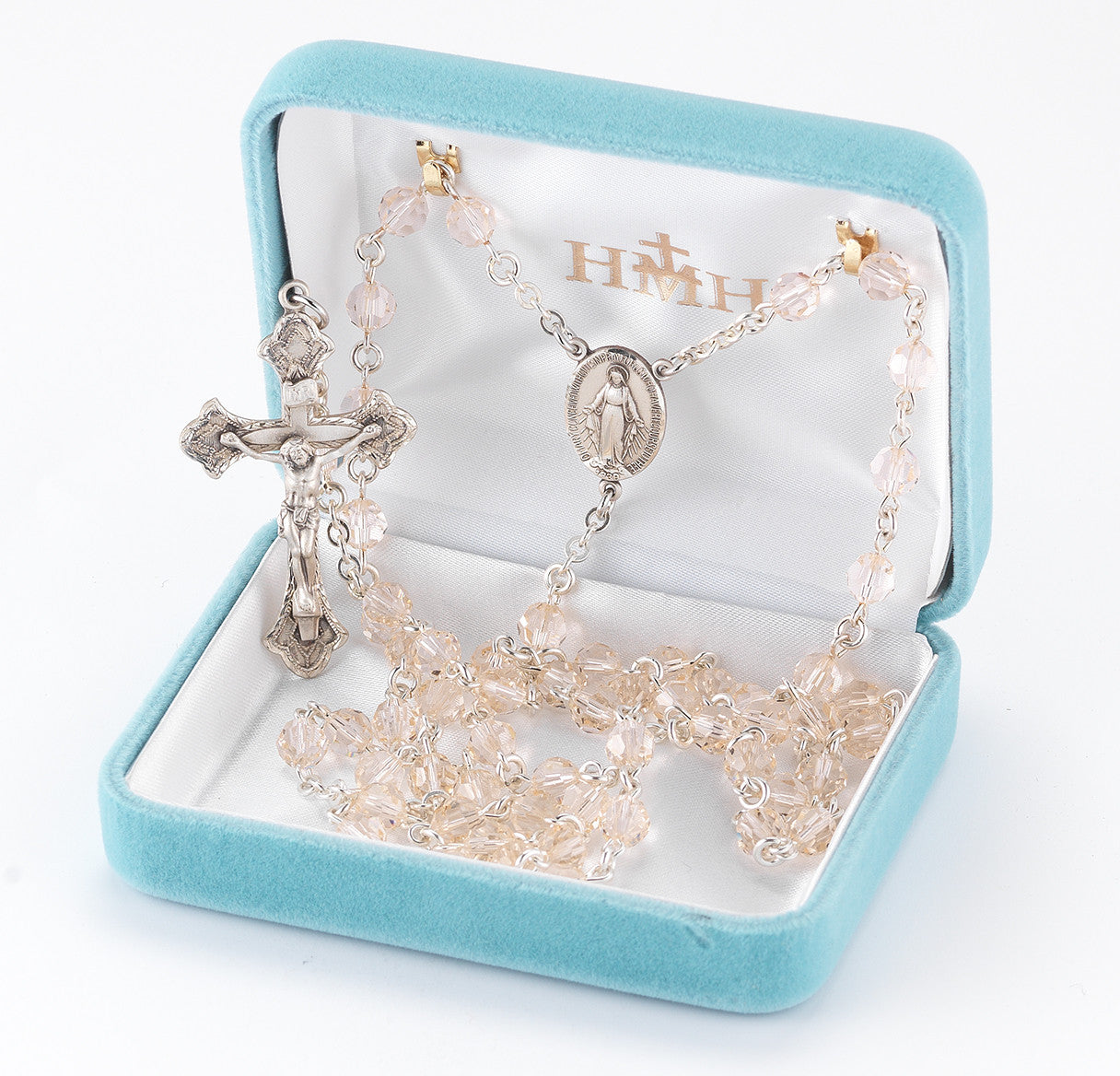 Round Silk Swarovski Crystal Sterling Silver Rosary