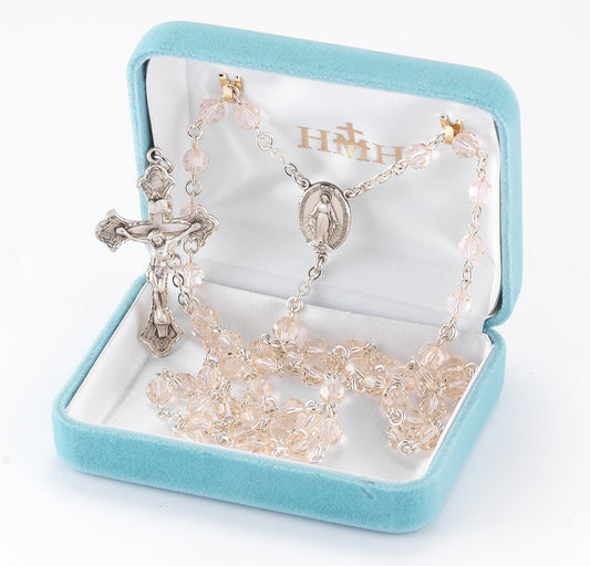 Round Silk Swarovski Crystal Sterling Silver Rosary