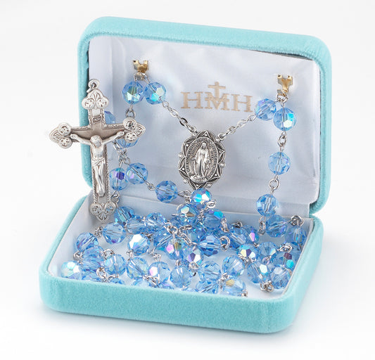 Light Sapphire Swarovski Crystal Sterling Silver Rosary | 8mm Beads