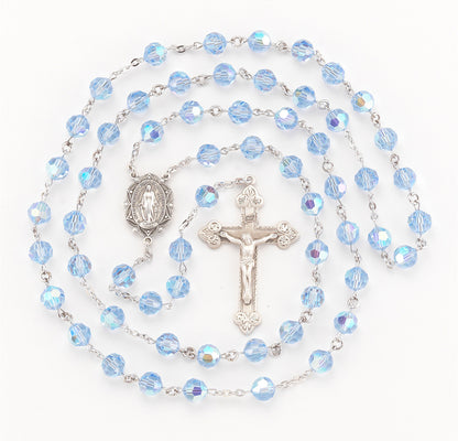Light Sapphire Swarovski Crystal Sterling Silver Rosary | 8mm Beads
