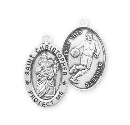 Saint Christopher Oval Sterling Silver Basketball Male Athlete Medal