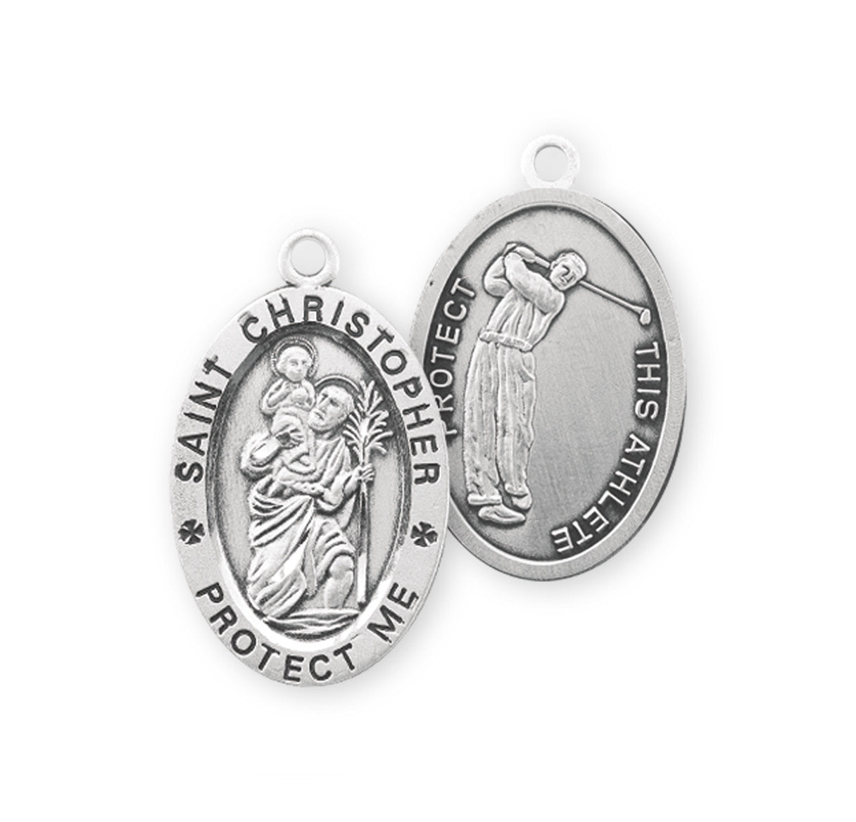 Saint Christopher Oval Sterling Silver Golf Male Athlete Medal