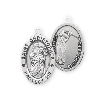 Saint Christopher Oval Sterling Silver Golf Male Athlete Medal