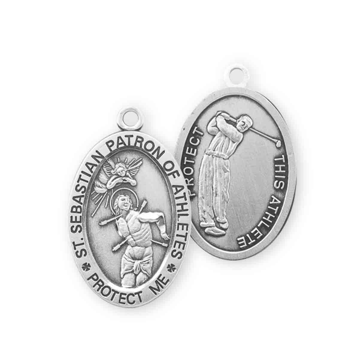 Saint Sebastian Oval Sterling Silver Golf Male Athlete Medal