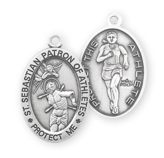 Saint Sebastian Oval Sterling Silver Female Track Athlete Medal