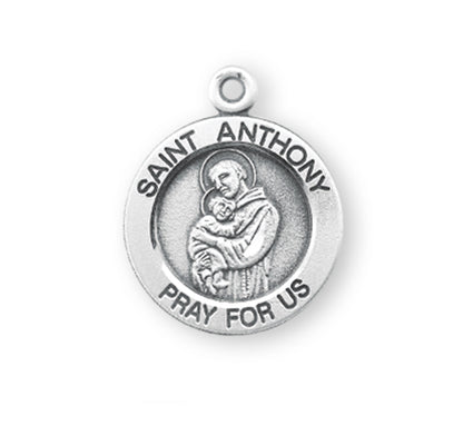 Patron Saint Anthony Small Round Sterling Silver Medal | 18" Chain
