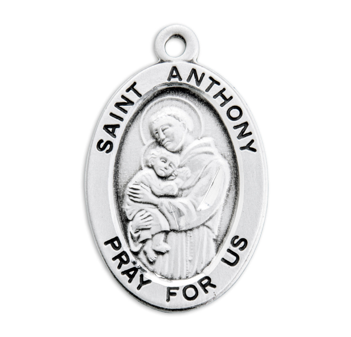 Patron Saint Anthony Small Oval Sterling Silver Medal | 20" Chain