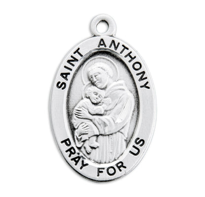 Patron Saint Anthony Small Oval Sterling Silver Medal | 20" Chain