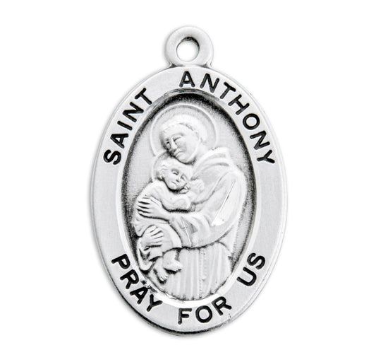 Patron Saint Anthony Small Oval Sterling Silver Medal | 20" Chain
