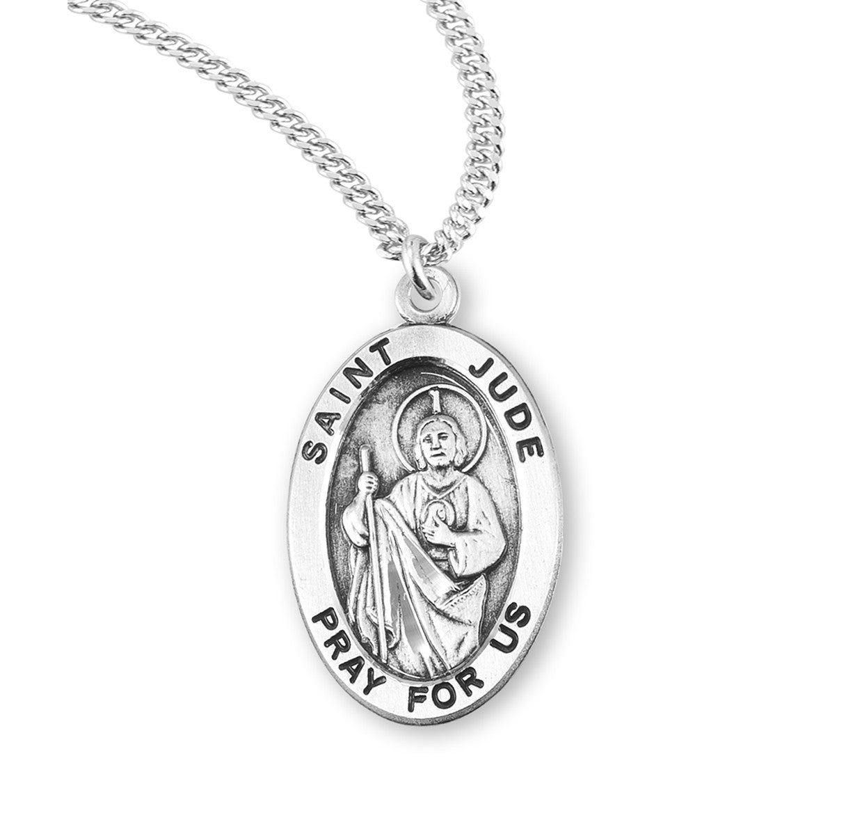 Patron Saint Jude Medium Oval Sterling Silver Medal | 20" Chain