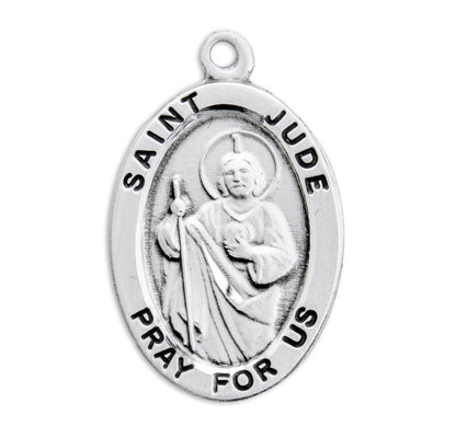 Patron Saint Jude Medium Oval Sterling Silver Medal | 20" Chain