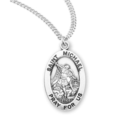 Patron Saint Michael Oval Sterling Silver Medal | 20" Chain