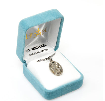 Patron Saint Michael Oval Sterling Silver Medal | 20" Chain