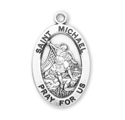 Patron Saint Michael Oval Sterling Silver Medal | 20" Chain
