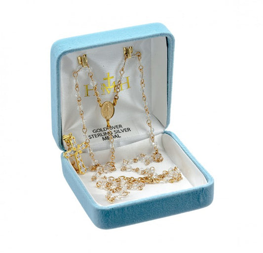 Crystal Bead Sterling Silver Rosary Necklace