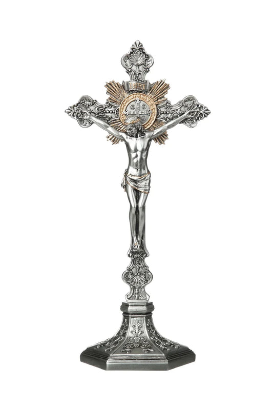 24" St. Benedict Crucifix with Base | Stands OR Hangs