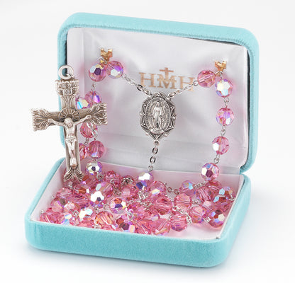 Pink Swarovski Crystal Rosary | 8mm Beads