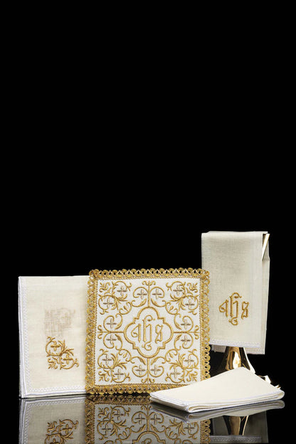 Gold IHS Embroidered Linen Set