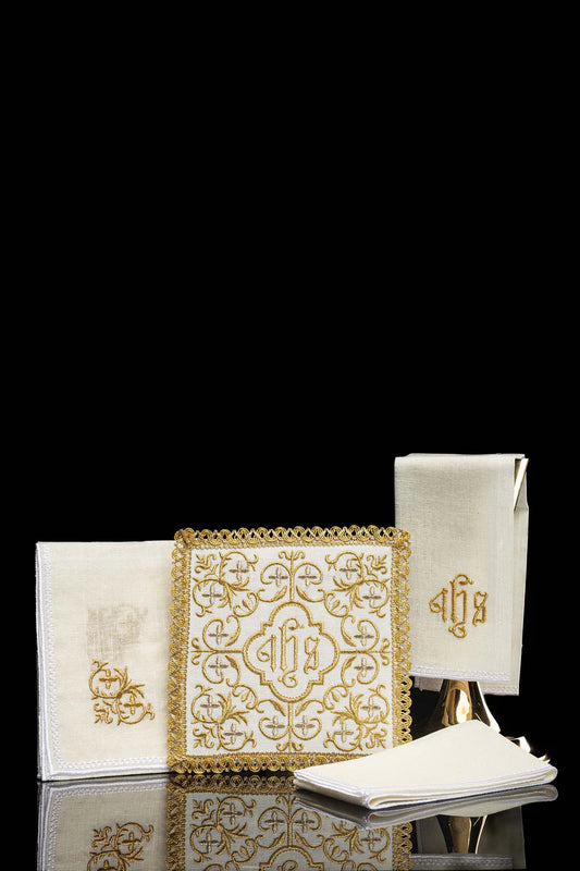 Gold IHS Embroidered Linen Set
