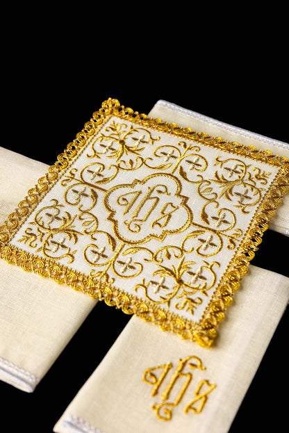 Gold IHS Embroidered Linen Set