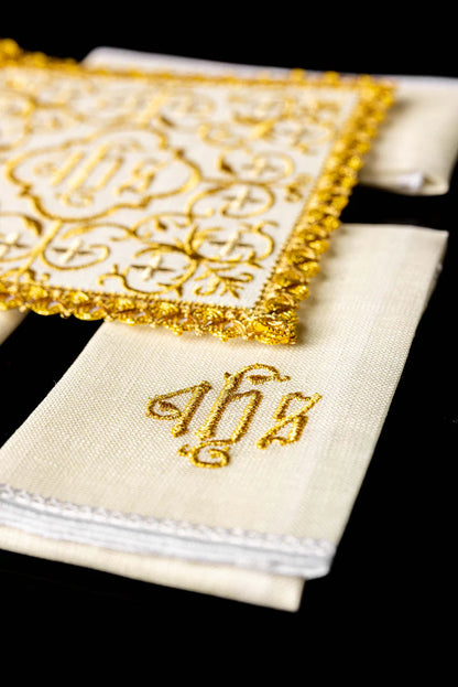 Gold IHS Embroidered Linen Set