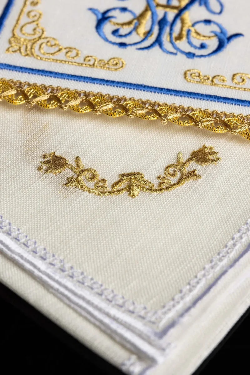 Embroidered Marian Motif Linen Set