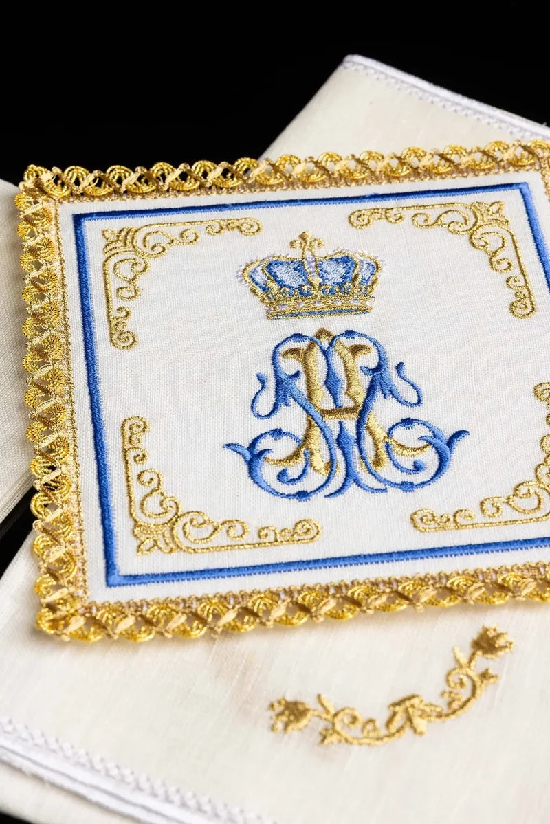 Embroidered Marian Motif Linen Set