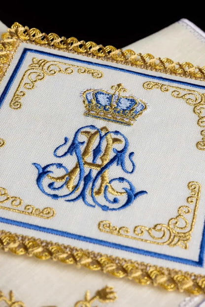 Embroidered Marian Motif Linen Set