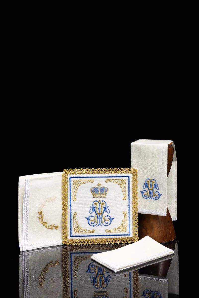 Embroidered Marian Motif Linen Set