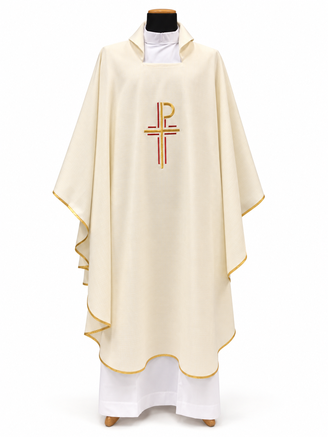 #633 Embroidered Chi Rho Cross Chasuble | Square Collar | Poly/Gold Thread | All Colors