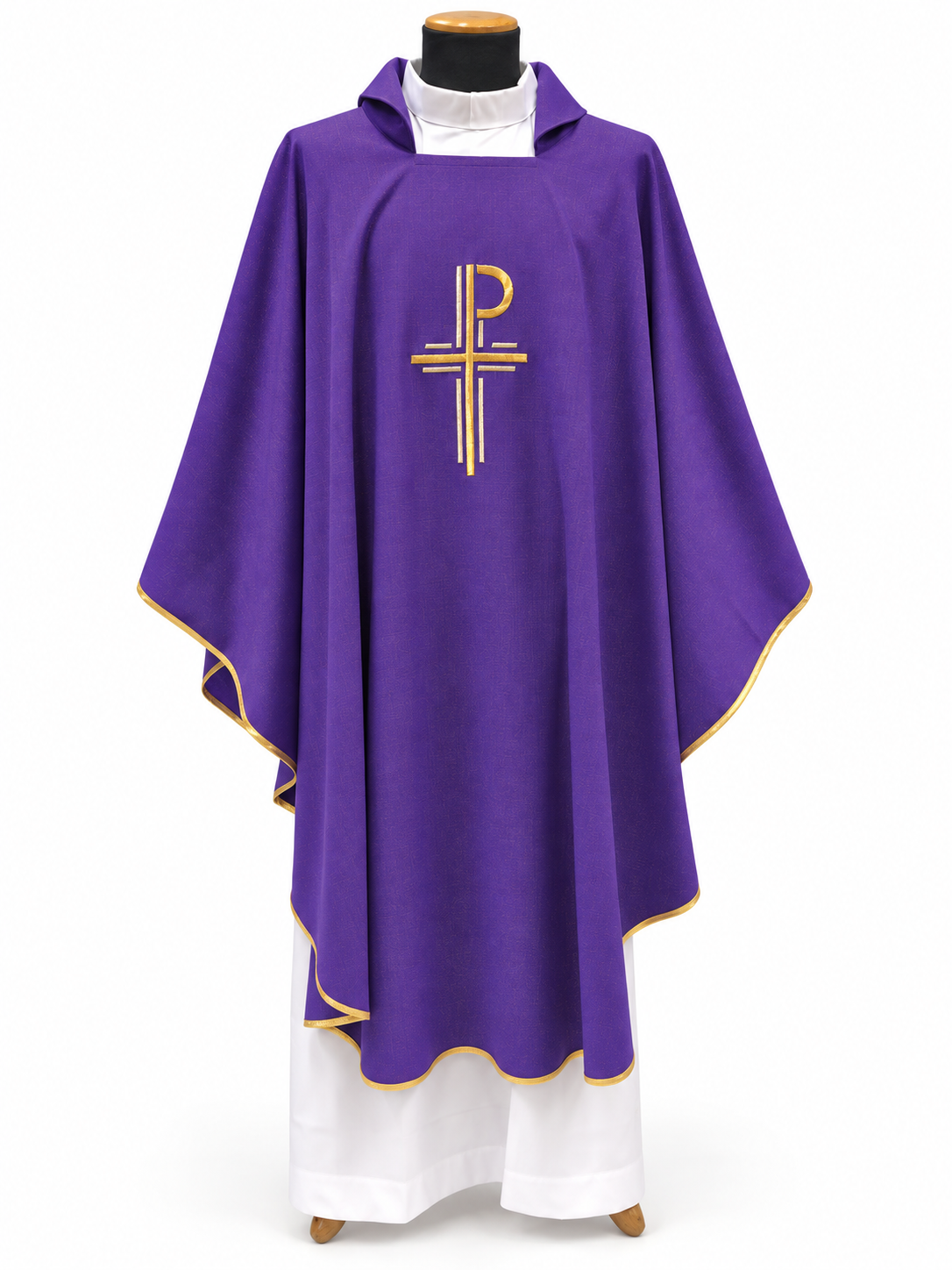 #633 Embroidered Chi Rho Cross Chasuble | Square Collar | Poly/Gold Thread | All Colors