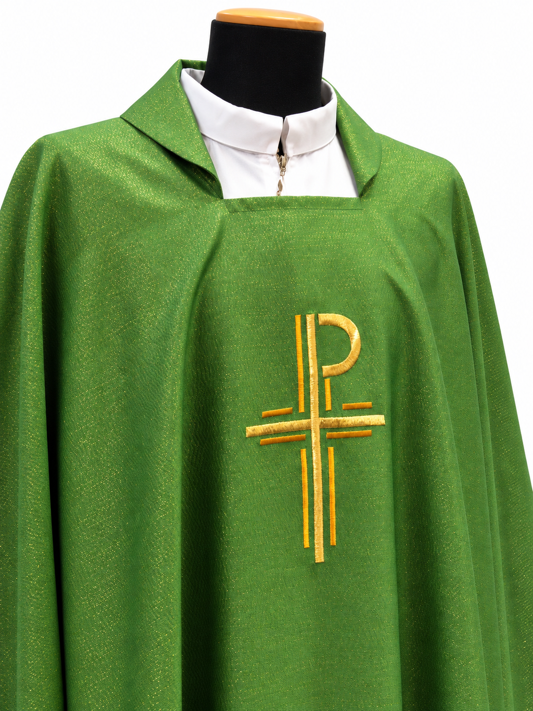 #633 Embroidered Chi Rho Cross Chasuble | Square Collar | Poly/Gold Thread | All Colors