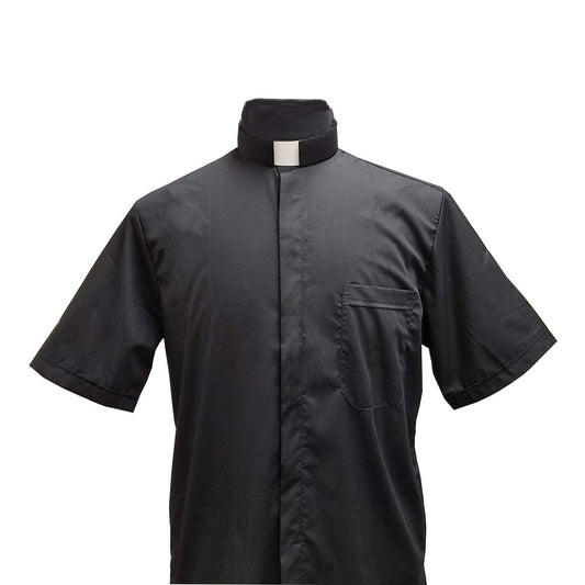 Black Clergy Shirt | Tab Collar | Short Sleeve | Poly/Cotton | Made in Italy