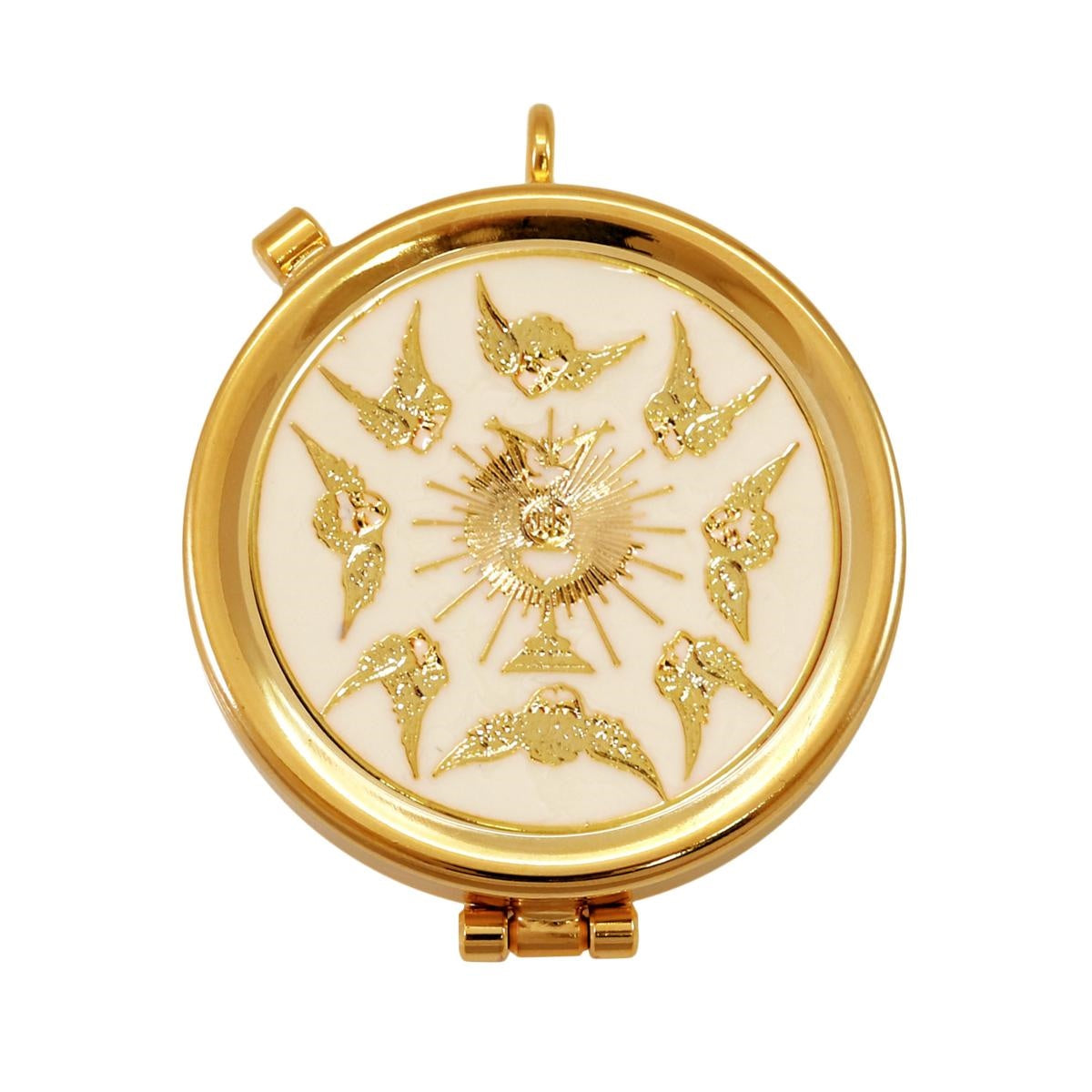 Adoring Angels & Monstrance Pyx | Holds 12 Hosts | 24K Gold-Plated